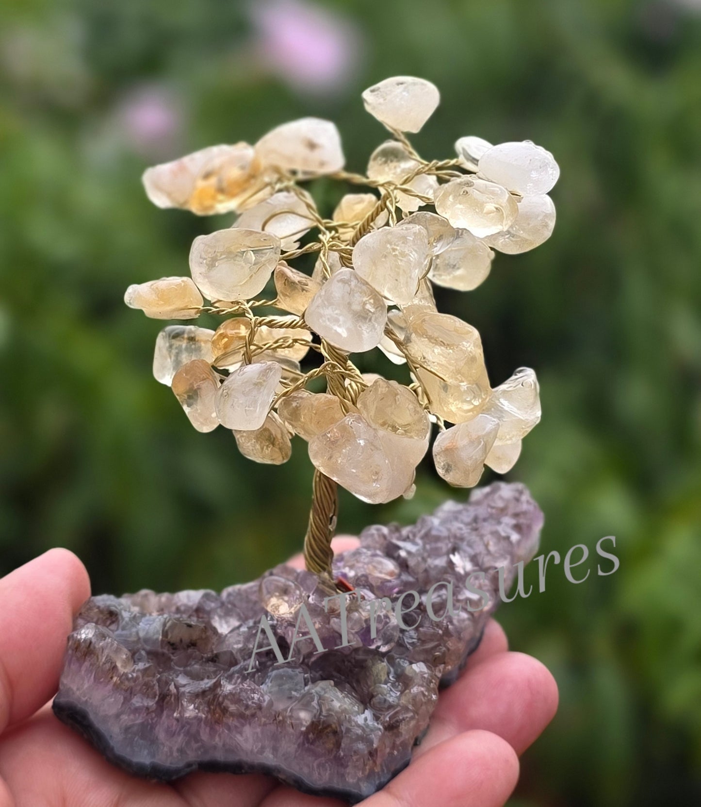Special Citrine Gemstone Tree on a Amethyst base,