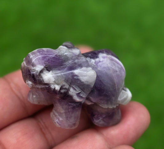 Amethyst Crystal Elephant Hand Carved | Healing Stone Figurine | Home Decor Gift