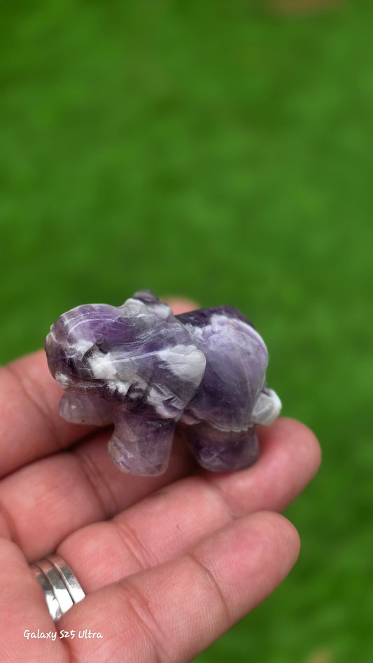 Amethyst Crystal Elephant Hand Carved | Healing Stone Figurine | Home Decor Gift