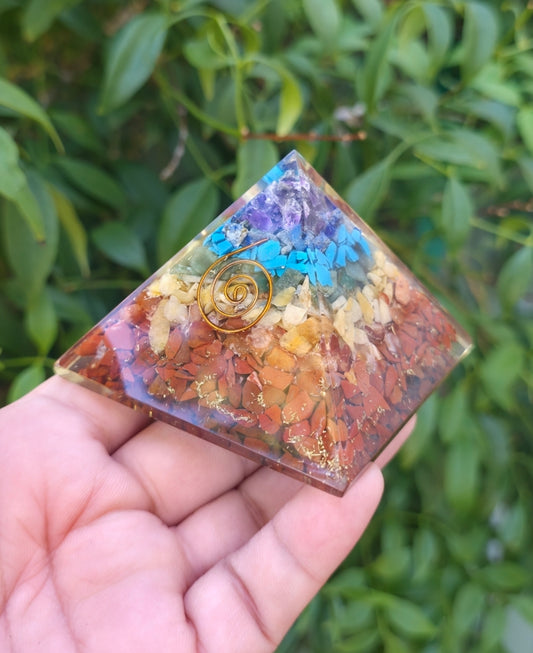 Natural Orgone Pyramid, Seven Chakra Pyramid, Healing Crystal Decor,Energy Pyramid, Chakra EMF Protection Gift, Home Decoration, Chakra Gift