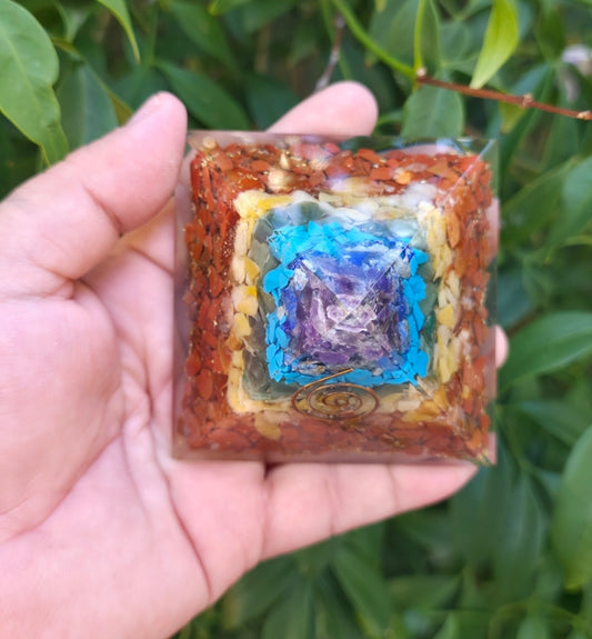 Natural Orgone Pyramid, Seven Chakra Pyramid, Healing Crystal Decor,Energy Pyramid, Chakra EMF Protection Gift, Home Decoration, Chakra Gift