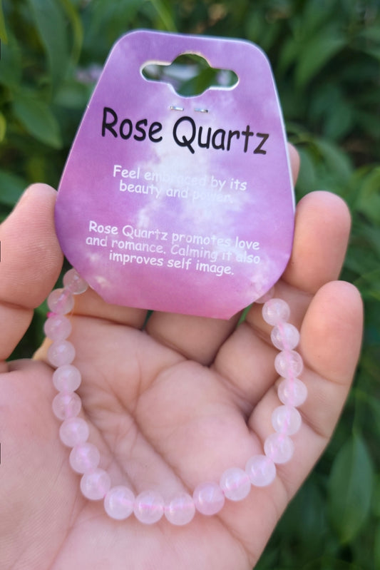 Natural Rose Quartz Bracelet: Round Crystal Beads, Healing Gemstone
