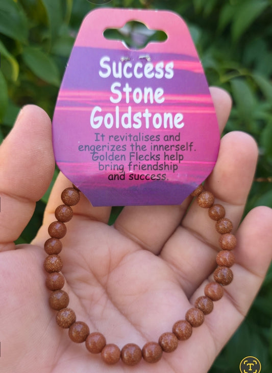 Goldstone Beaded Minimalist Stretch Bracelet  Genuine Natural Gemstone