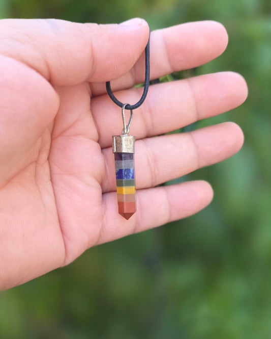 7 Chakra Crystal Point Pendant Necklace, crystal Jewelry